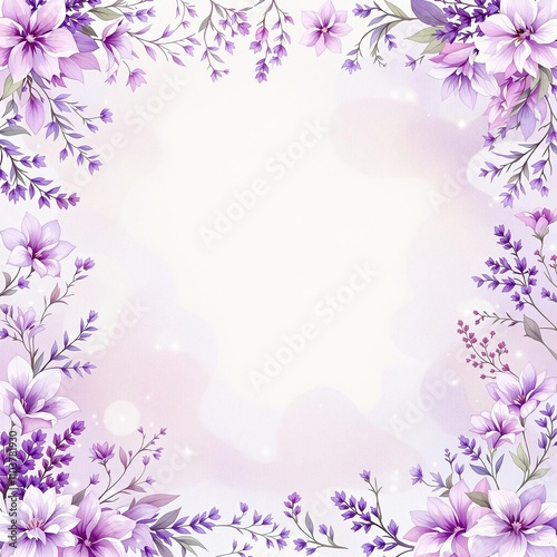 Abstract watercolor purple floral border for artistic projects, decorative, background, pattern, flower