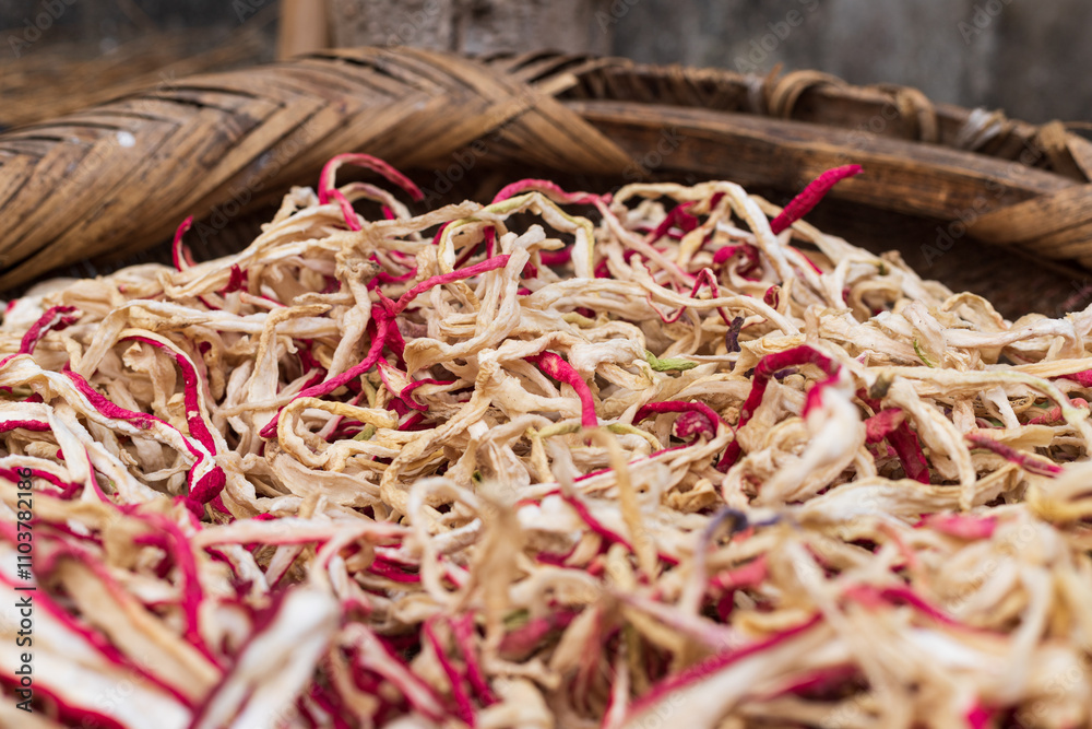 Pickled vegetables made of dried red radish shreds Pickled vegetables made of dried red radish shreds