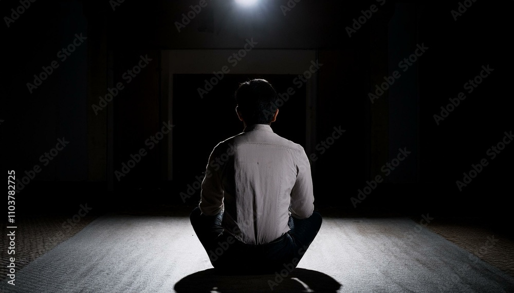 어두운 방 한가운데 앉아있는 사람이 등을 돌리고 있는 장면 어두운 방 한가운데 앉아있는 사람이 등을 돌리고 있는 장면