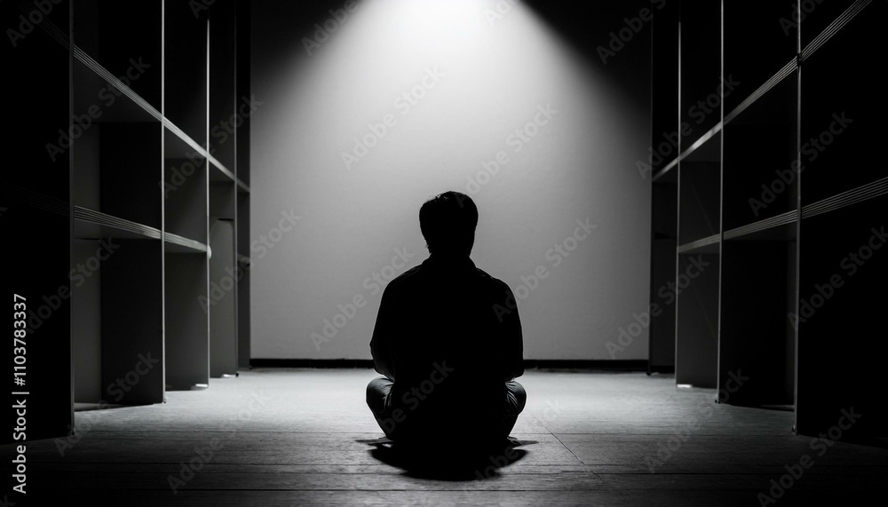 어두운 방 한가운데 앉아있는 사람이 등을 돌리고 있는 장면 어두운 방 한가운데 앉아있는 사람이 등을 돌리고 있는 장면