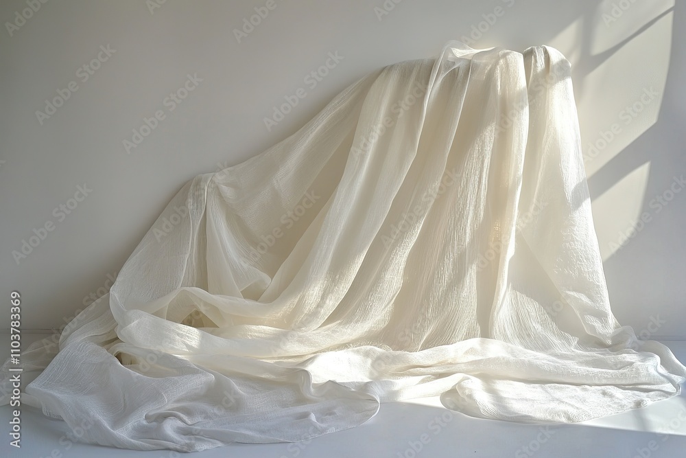 White flowing chiffon curtains with soft light. White flowing chiffon curtains with soft light.