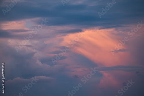 Colorful clouds in sky. Evening shot of vibrant majestic clouds in sky