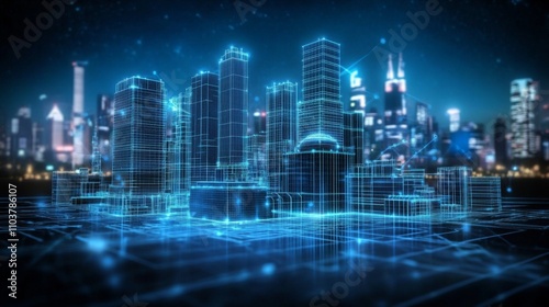 Futuristic cityscape night city skyline background is lit An advanced industrial Internet