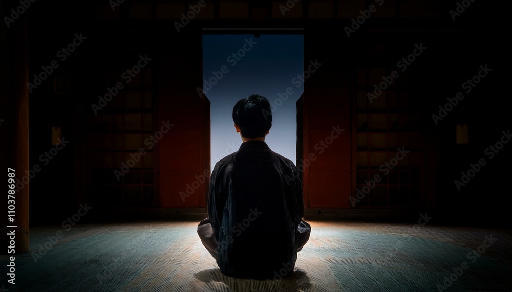 어두운 방 한가운데 앉아있는 사람이 등을 돌리고 있는 장면 어두운 방 한가운데 앉아있는 사람이 등을 돌리고 있는 장면