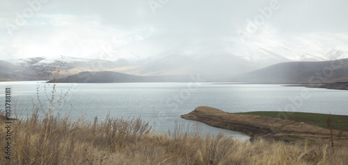 Water reservoir in winter at Armenia. photo