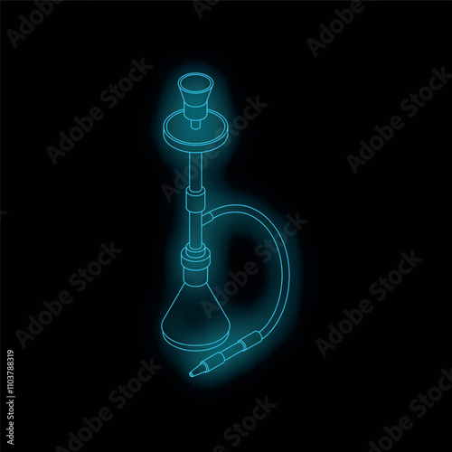 Blue neon glowing symbol of a traditional middle eastern water pipe