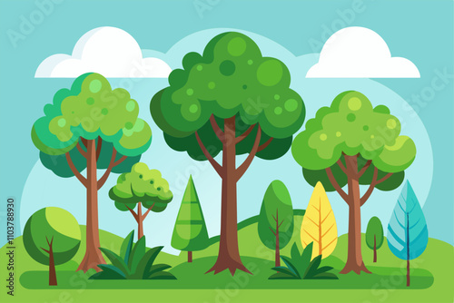 Captivating forest vector art featuring trees, wildlife, and picturesque environments.