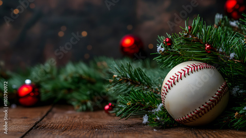 baseball christmas background Free space on the side, Generative ai