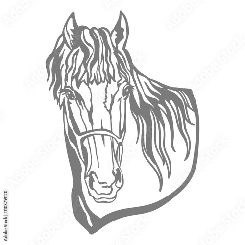 Horse head stencil template. Closed-loop vector illustration. Hand drawn style. Template for wood, metal, laser cutting, cards design, interior and Christmas tree decorations, stickers, scrapbooking