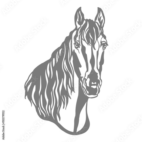 Horse head stencil template. Closed-loop vector illustration. Hand drawn style. Template for wood, metal, laser cutting, cards design, interior and Christmas tree decorations, stickers, scrapbooking