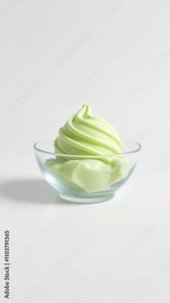A bowl of pistachio ice cream on a white background, dessert, sweet, snack A bowl of pistachio ice cream on a white background, dessert, sweet, snack