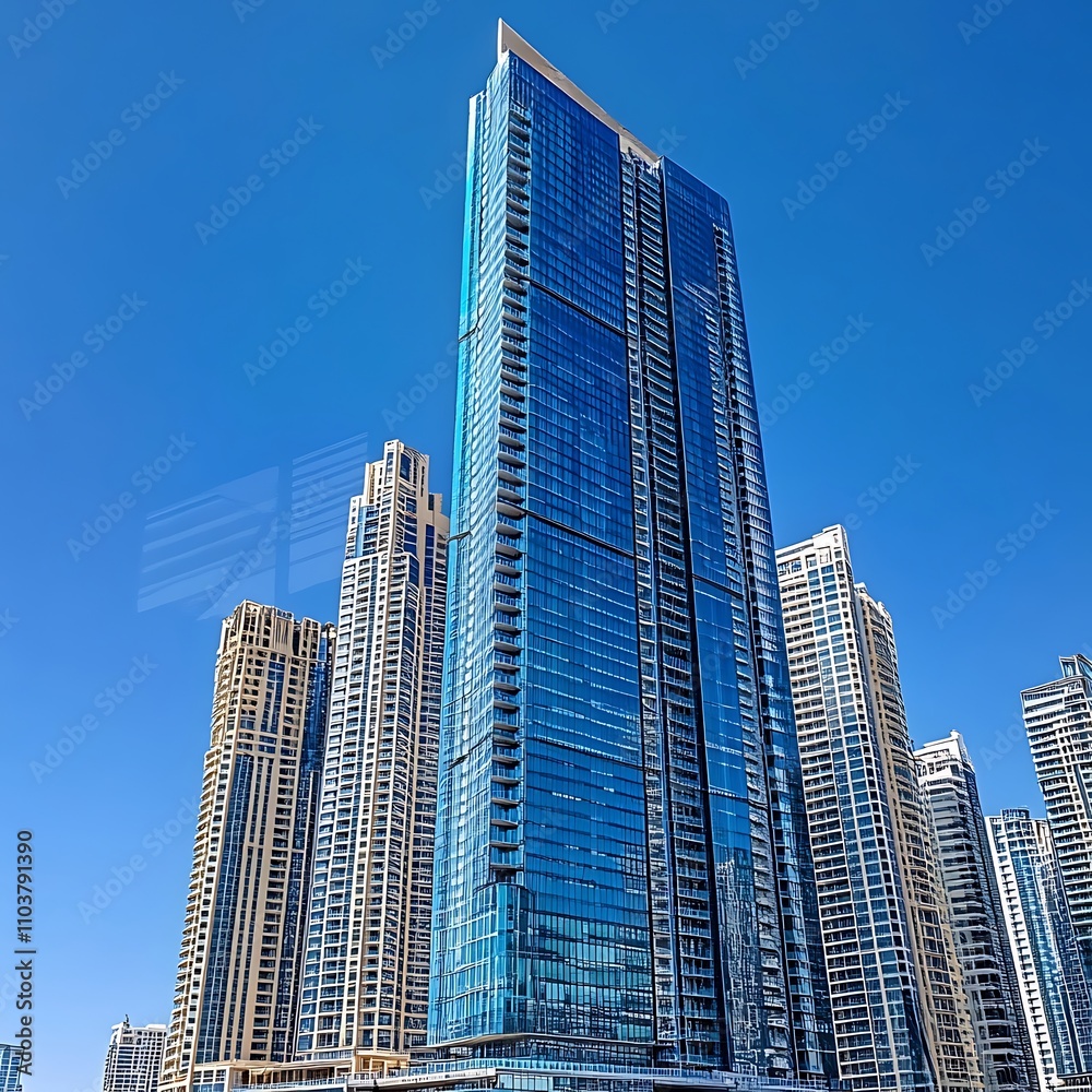 Bright Dubai Skyline Reflecting Glass High-Rise Towers Bright Dubai Skyline Reflecting Glass High-Rise Towers