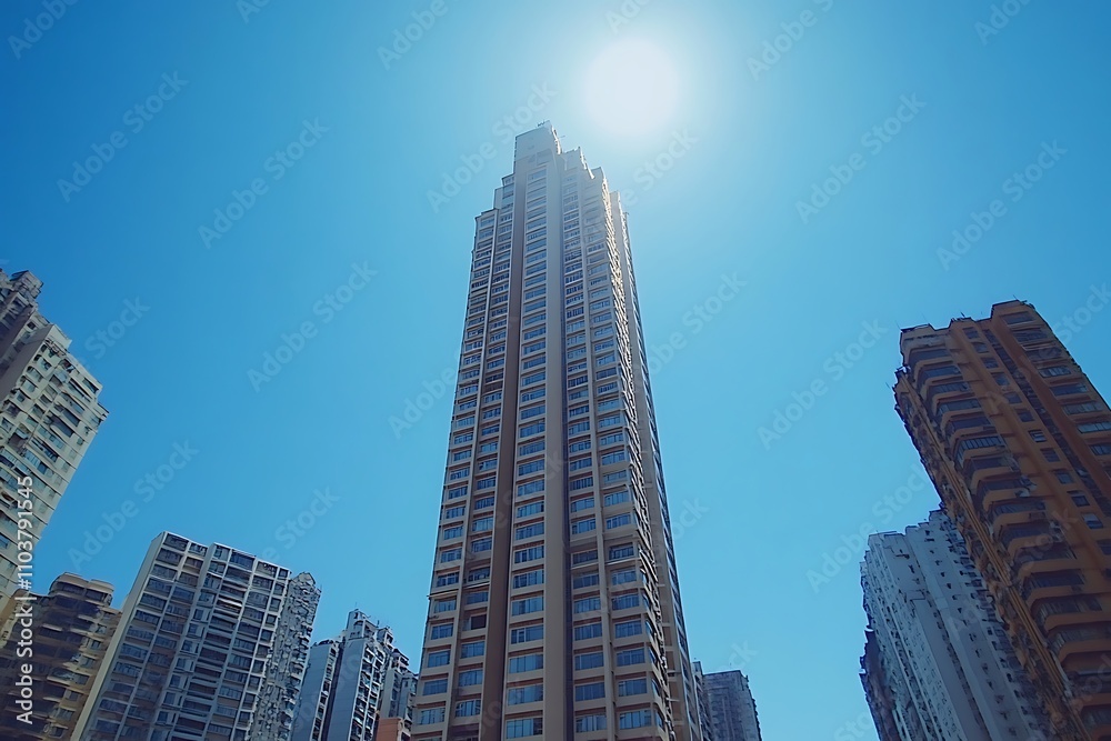 Bright Hong Kong Skyline Sunny Tall Buildings & Dense Housing Bright Hong Kong Skyline Sunny Tall Buildings & Dense Housing