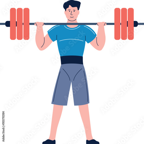 A man is lifting a barbell with a red handle