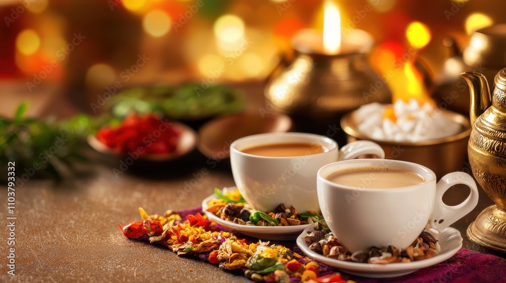 Warm and Inviting Coffee Cups with Spices and Bokeh Background Indian food cuisine Warm and Inviting Coffee Cups with Spices and Bokeh Background Indian food cuisine
