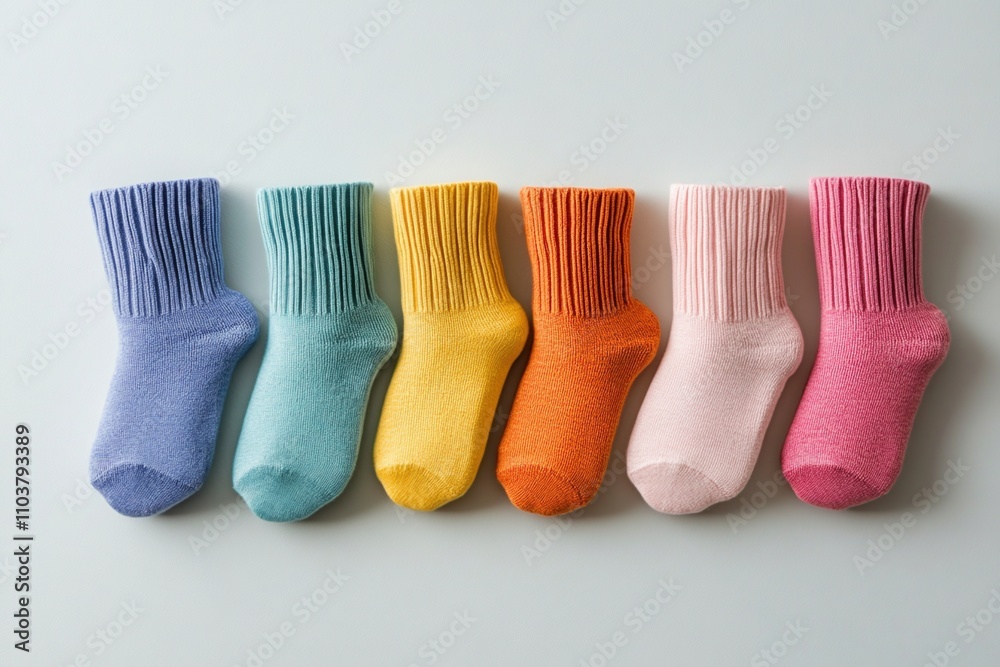Colorful and cozy knitted socks on a white background, ideal for autumn and winter. Crafted from soft wool and cotton yarn, these stylish and warm socks add a burst of color to any outfit Colorful and cozy knitted socks on a white background, ideal for autumn and winter. Crafted from soft wool and cotton yarn, these stylish and warm socks add a burst of color to any outfit