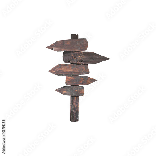 A rustic wooden signpost featuring multiple arrows, indicating various directions.
