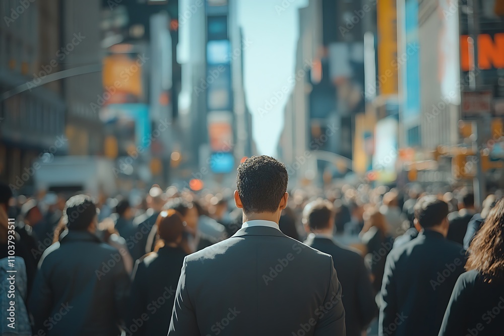 Bright Sunlight Journey Unidentified Man in Dense City Crowd Bright Sunlight Journey Unidentified Man in Dense City Crowd