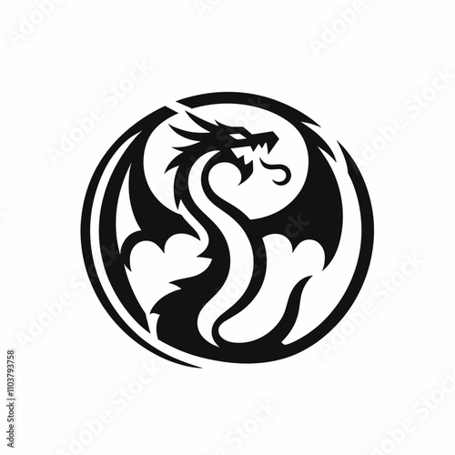 Circular dragon emblem with bold black outline