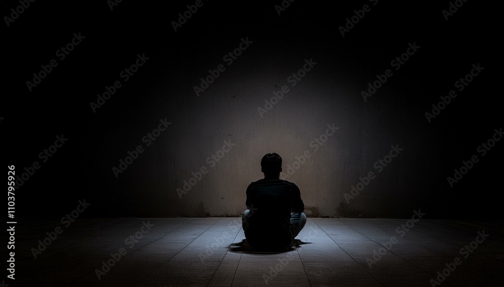 어두운 방 한가운데 앉아있는 사람이 등을 돌리고 있는 장면 어두운 방 한가운데 앉아있는 사람이 등을 돌리고 있는 장면