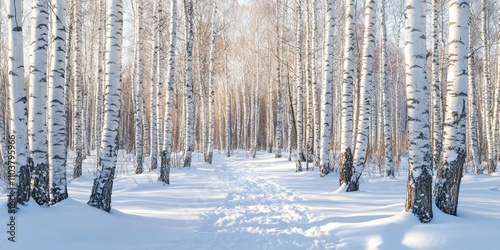 Stunning view of a beautiful winter birch wood showcasing the serene beauty and tranquility of birch trees in a picturesque winter landscape. Experience the charm of beautiful winter birch wood.