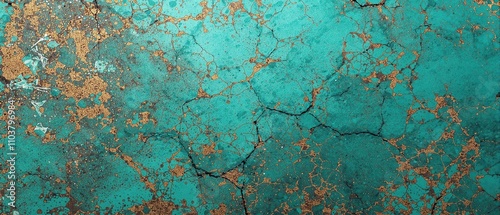 Abstract teal and brown paint splatter on weathered surface, rough, graffiti, creativity, backdrop, artistic