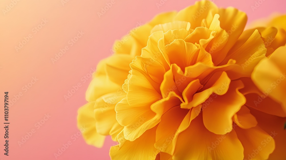 A bright yellow marigold against a soft coral background, close-up shot, Minimalist style A bright yellow marigold against a soft coral background, close-up shot, Minimalist style