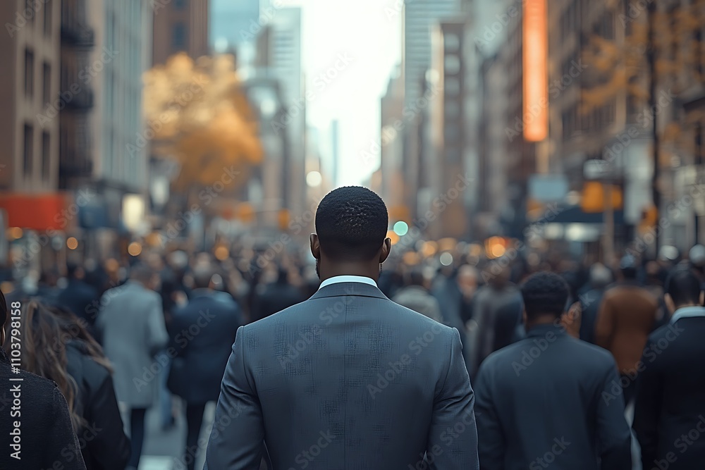 Businessman Walking Alone, Rush Hour Street Scene Businessman Walking Alone, Rush Hour Street Scene