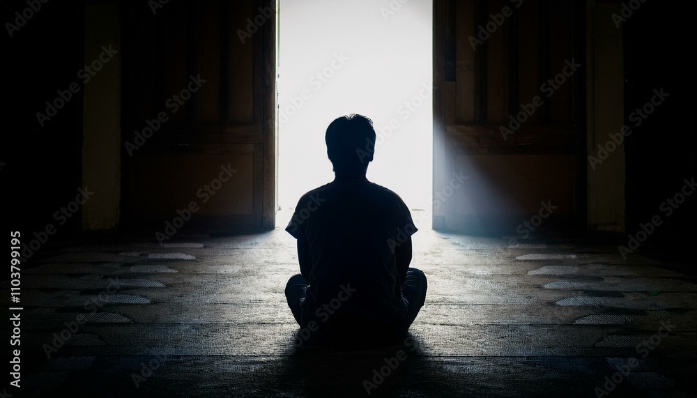 어두운 방 한가운데 앉아있는 사람이 등을 돌리고 있는 장면 어두운 방 한가운데 앉아있는 사람이 등을 돌리고 있는 장면