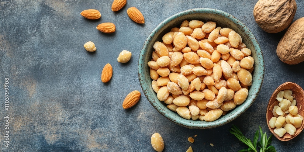 Salted fried almonds served in a bowl alongside almond nuts still in their shells create a delightful display of tasty salted fried almonds and natural almond delights. Salted fried almonds served in a bowl alongside almond nuts still in their shells create a delightful display of tasty salted fried almonds and natural almond delights.
