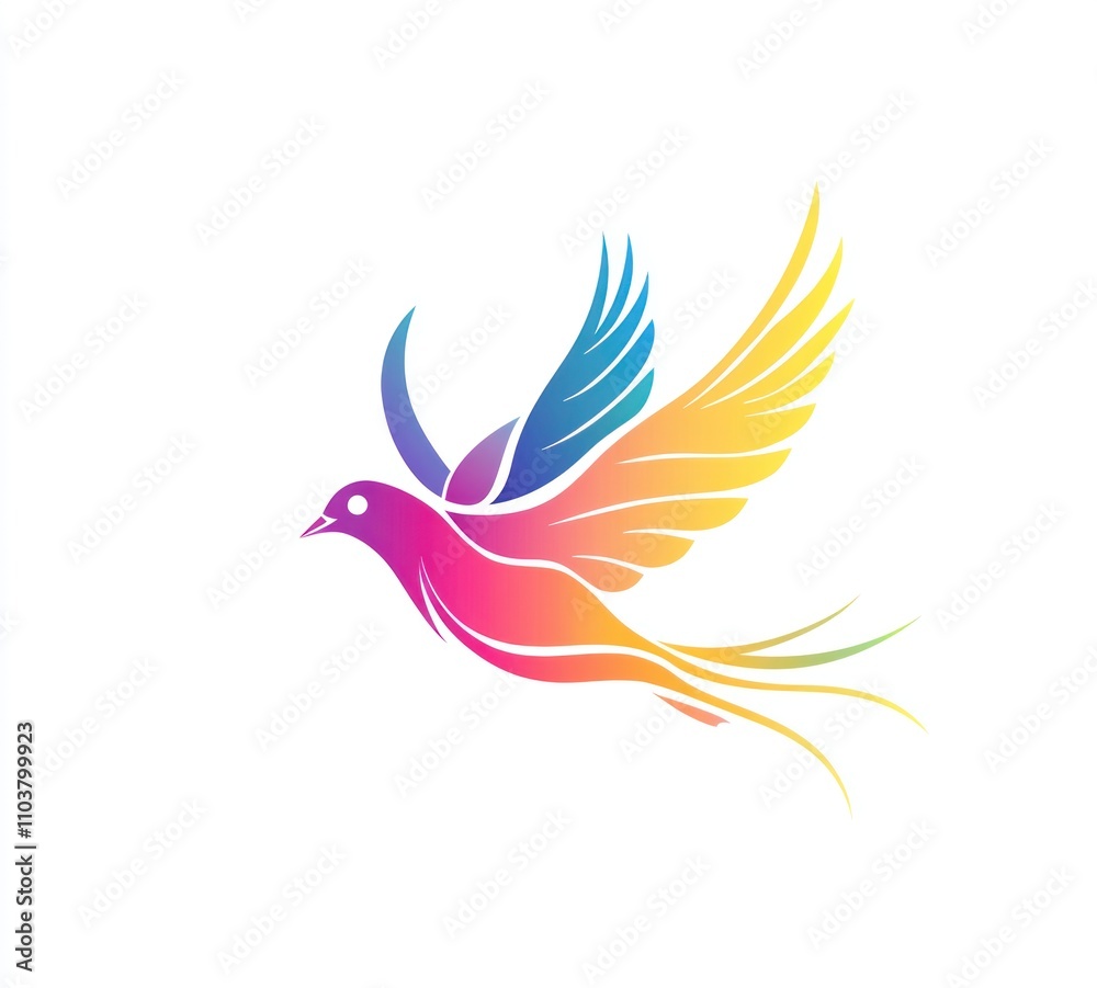 Fototapeta premium Colorful stylized bird in flight, gradient wings, elegant design.