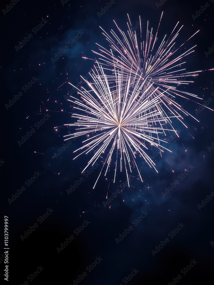 Sparkling white fireworks exploding in the darkness with stars, firework explosion, dark night, celestial, starry atmosphere, fireworks night Sparkling white fireworks exploding in the darkness with stars, firework explosion, dark night, celestial, starry atmosphere, fireworks night