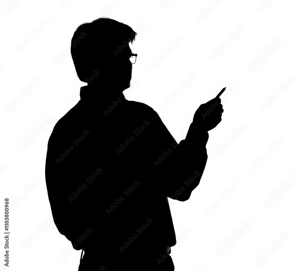 Black Silhouette of a teacher writing on a whiteboard on a white background. Black Silhouette of a teacher writing on a whiteboard on a white background.