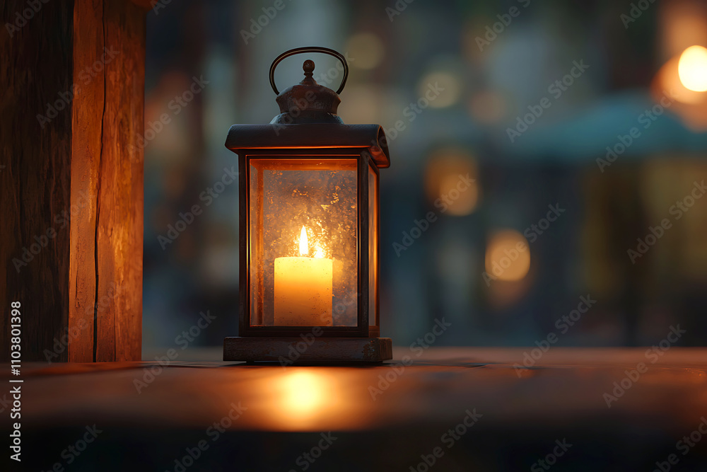 Islamic ramadan kareem celebration lantern with beautiful bokeh lights in the background.