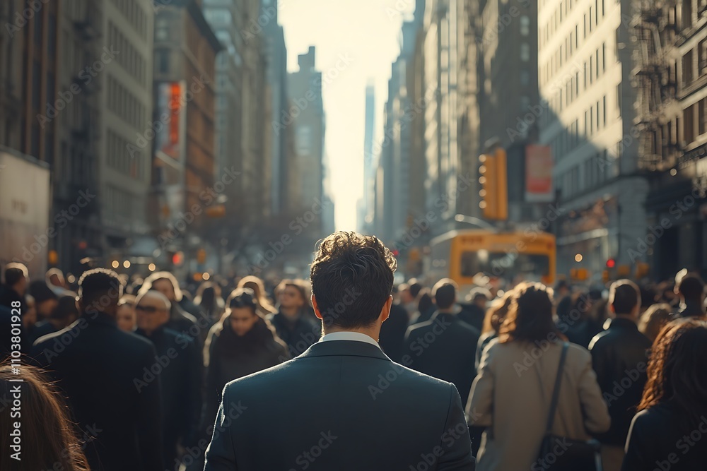 Businessmans Commute Vast City Rush Hour Shadows Businessmans Commute Vast City Rush Hour Shadows