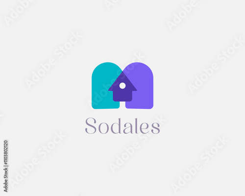 Abstract house logo. Partnership cooperation deal symbol. Vector illustration.