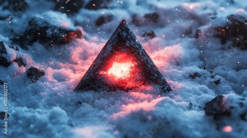 A triangle in the middle of a pile of snow. photo