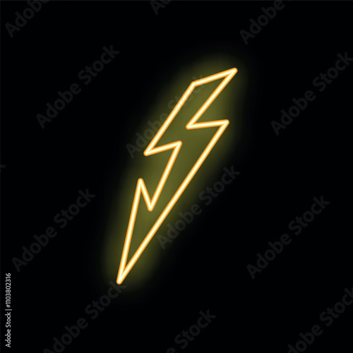 Billede på lærred Bright neon yellow lightning bolt striking from the top left corner against a bl