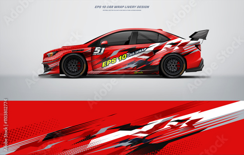 racing car sedan car wrab livery design. decal or livery design. Abstract racing graphics universal with backround. Editable vector template