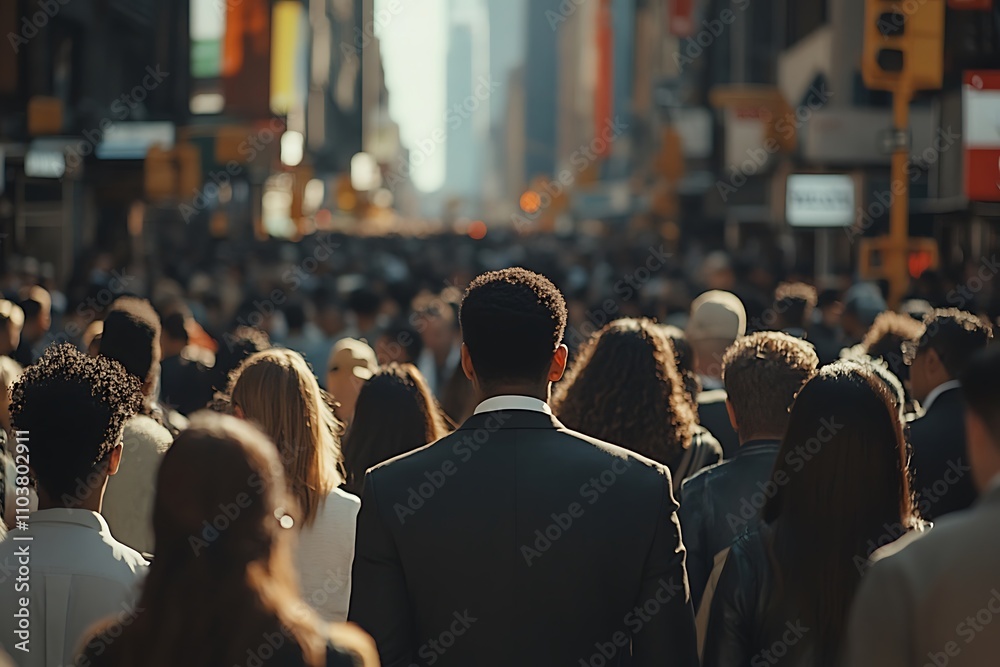 Busy City Street Human Flow and Shadowed Perspectives Busy City Street Human Flow and Shadowed Perspectives