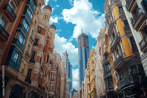 Wallpaper Mural Busy European Street Man in Suit, Upward View, Bright Sunlight Torontodigital.ca
