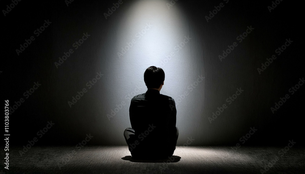 어두운 방 한가운데 앉아있는 사람이 등을 돌리고 있는 장면 어두운 방 한가운데 앉아있는 사람이 등을 돌리고 있는 장면
