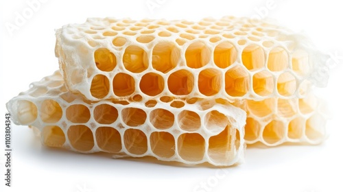 .A close-up of fresh honeycomb dripping with golden honey, highlighting its natural texture and organic sweetness.. photo