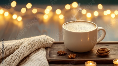 Cozy Moment with Chai Snack and Warm Lighting Ambiance Indian food cuisine
