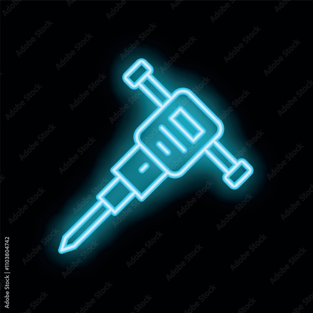 Blue neon sign illustrating a jackhammer on a black background Blue neon sign illustrating a jackhammer on a black background