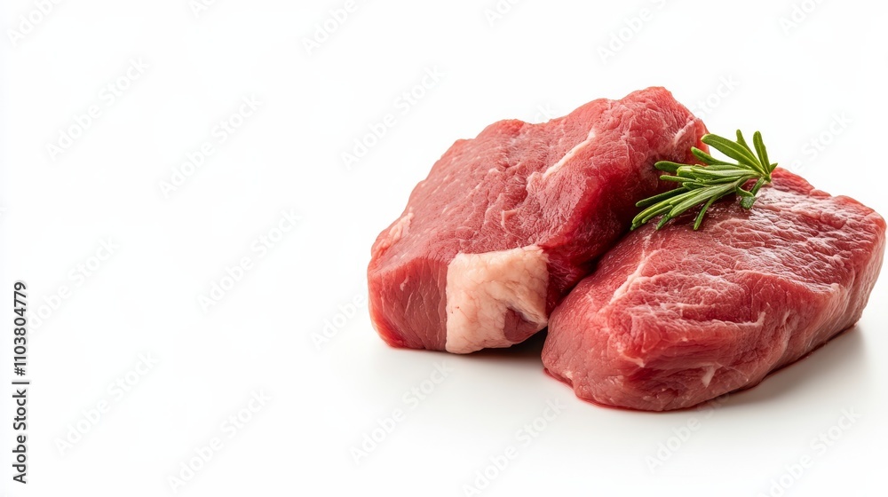 Fresh raw beef steaks with garnish. Fresh raw beef steaks with garnish.
