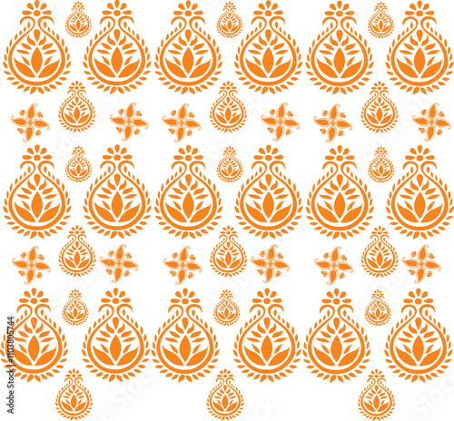 tribal pattern ( Assamese pattern ) of northeast India which is used for textile design in Assam Gamosa , muga silk or other traditional dress. similar to ukrainian pattern or russian pattern.