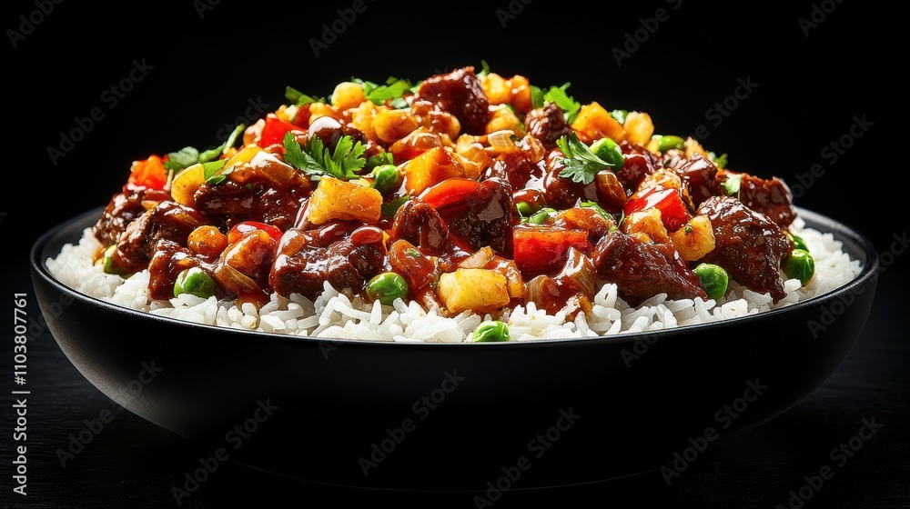 Delicious Beef Stir Fry with Vegetables over White Rice Dish Indian food cuisine Delicious Beef Stir Fry with Vegetables over White Rice Dish Indian food cuisine