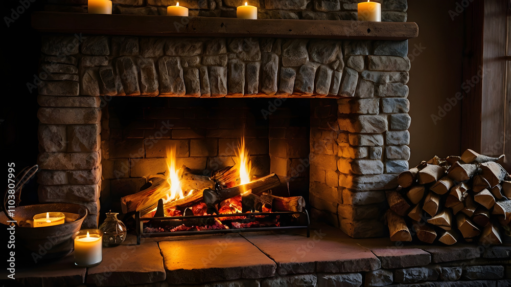 fireplace with fire, ai generated fireplace with fire, ai generated