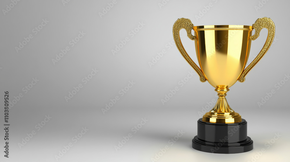 Golden Trophy on a White Background with Copy Space Golden Trophy on a White Background with Copy Space